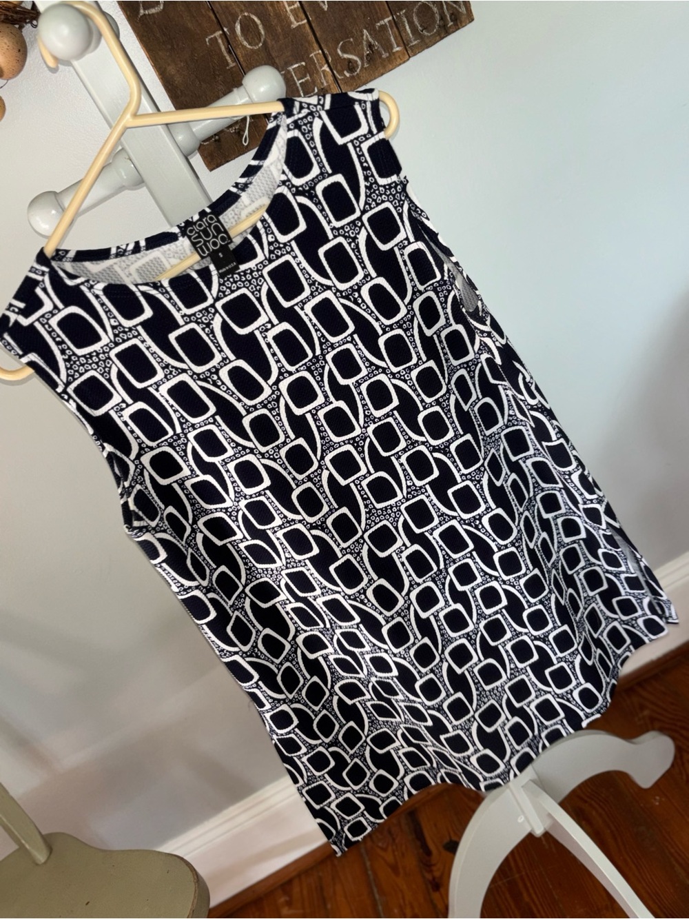 CLARA SUNWOO Black and White Geometric Tank Top